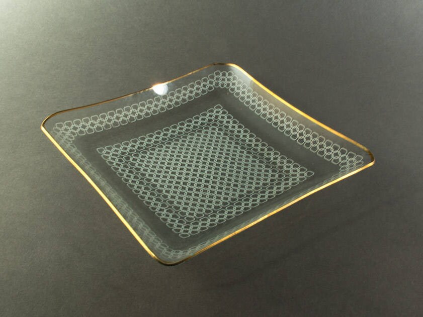 Vintage serving platter glass plate white pattern glass Etsy