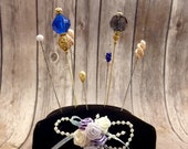 Vintage Hat Pins Lucite Faceted Cobalt Blue Green Transparent Spiral Hat Pins Lot of 7