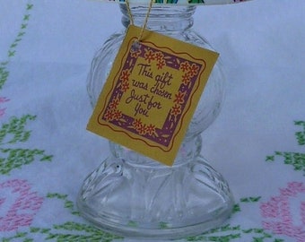 Vintage Glass Oil Lamp Perfume Bottle Hurricane Shade Lander w/Tag Novelty Old Fashioned Lamp