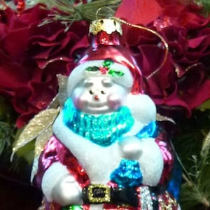 Vintage Snowman ORNAMENT Blown Mercury GLASS Sugar Coated Hand Decorated