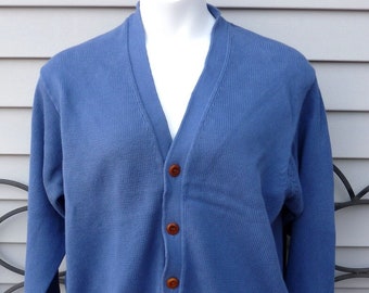 LL Bean Cardigan Sweater Men's Blue Grandpa Button Up Cotton 0KU38 Size XL REG