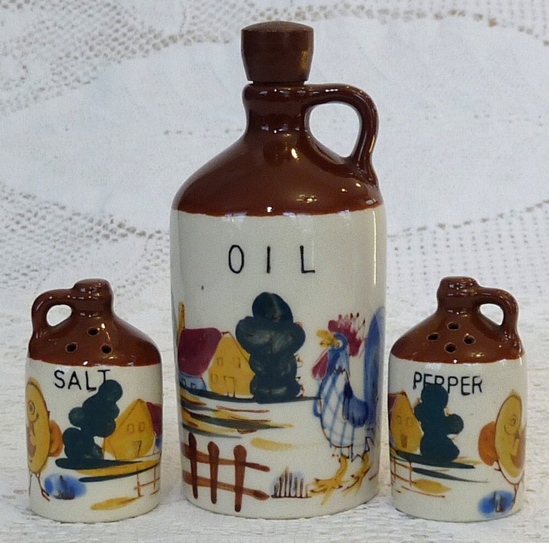 Vintage Relco Japan Oil Cruet With Salt and Pepper Shakers Set Etsy