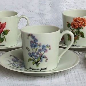 Limoges France Georges Boyer Floral Tea Cup & Saucer Set Flowers Porcelain Set of 5