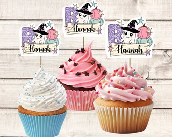 Personalized  Cupcake Topper, Boo Pick, Birthday Party Decorations, Halloween Party Favors, Food picks, Halloween Topper Set 12