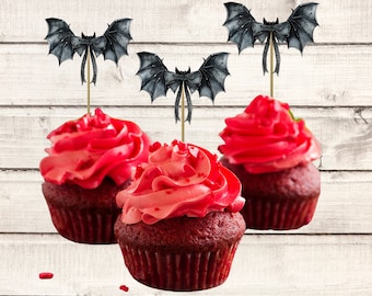 Lot de 24 décorations de cupcakes chauve-souris noires pour fête d'Halloween