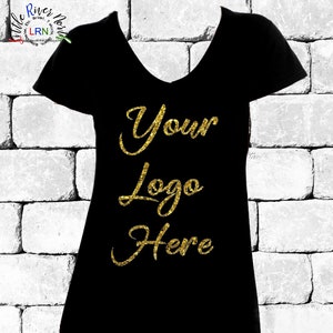 Custom Ladies V Neck T Shirt, Custom Design, Your Design, Glitter Decal, Glitter Vinyl Shirt, Your Logo On A Shirt, Bling your logo