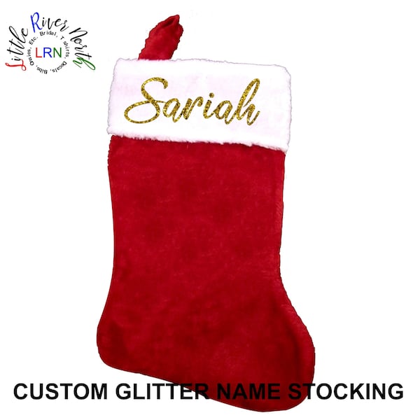 Personalized Custom Christmas Stocking, Personalized Glitter Name,  Your Name On A Stocking, Holidays, Christmas Decorations, Santa,Ornament