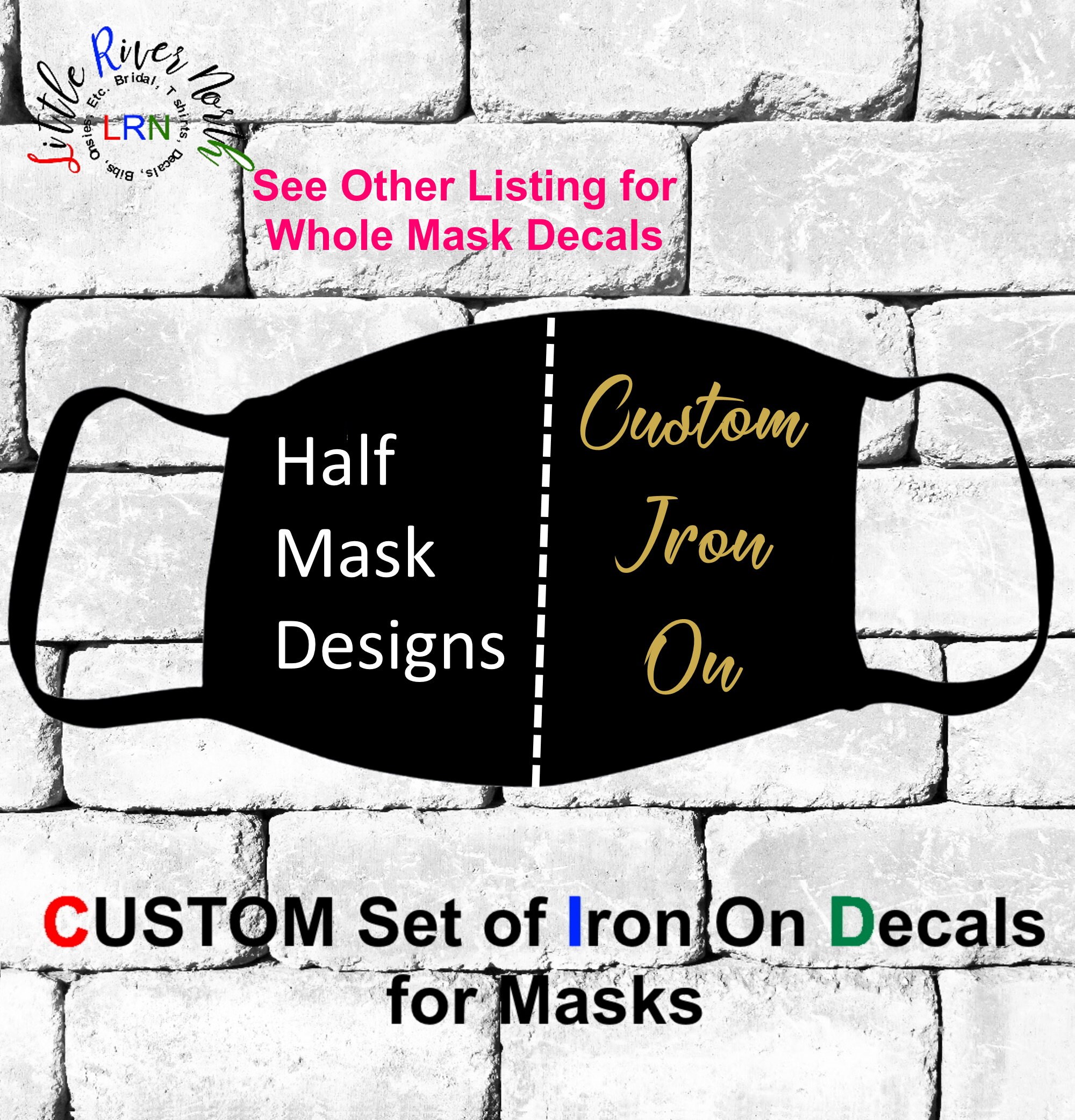 Set of Custom Iron Ons for Face MasksHalf Mask DecalHeat Etsy