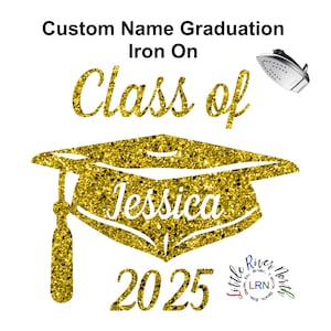 Custom Graduation Iron On Decal: Personalized Glitter Name