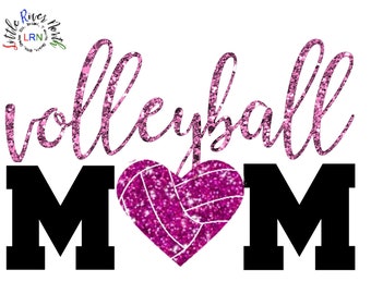 DIY Iron On Decal Transfer, "Volleyball Mom", Volleyball Heart Design, Sports Decals, Volleyball Parent Iron Ons, Glitter Sports Iron Ons,