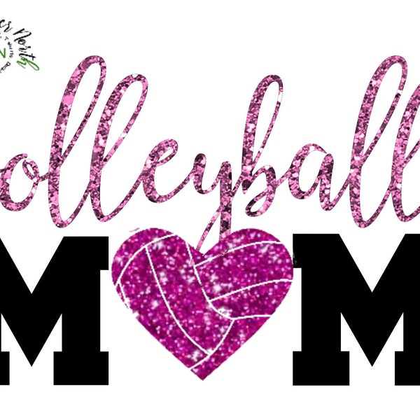 DIY Iron On Decal Transfer, "Volleyball Mom", Volleyball Heart Design, Sports Decals, Volleyball Parent Iron Ons, Glitter Sports Iron Ons,