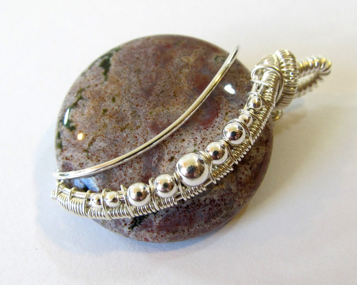 Sterling Silver Wire Wrapped Pendant with Beads and Round Etsy