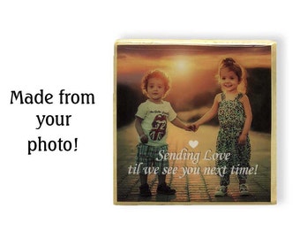 Sending Love Photo magnet - square, wood magnet, miss you gift, keepsake, thinking of you gift, family photo gift, friends photo gift
