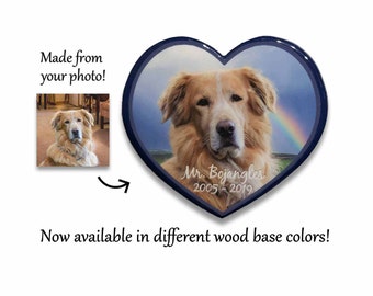 Pet Memorial Photo Heart Magnet - Rainbow, wood heart, personalized, pet loss gift, cat remembrance, dog loss, Christmas keepsake