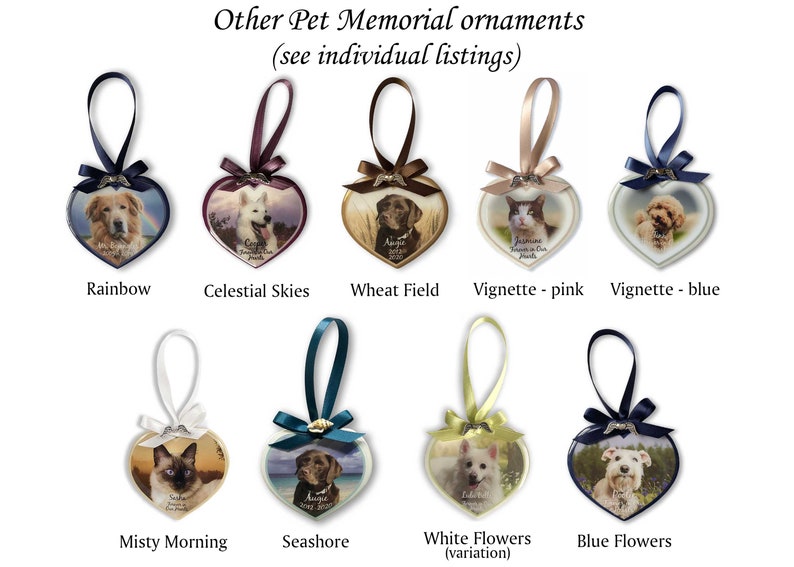 Pet Memorial Photo Heart Ornament White Flowers, wood, pet loss gift, personalized, dog condolence gift, cat loss, angel wings, keepsake image 9