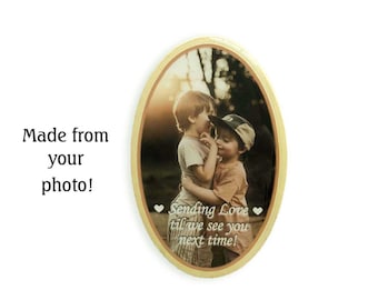 Sending Love Photo magnet - oval, wood magnet, miss you gift, keepsake, thinking of you, family photo, long distance remembrance, friends