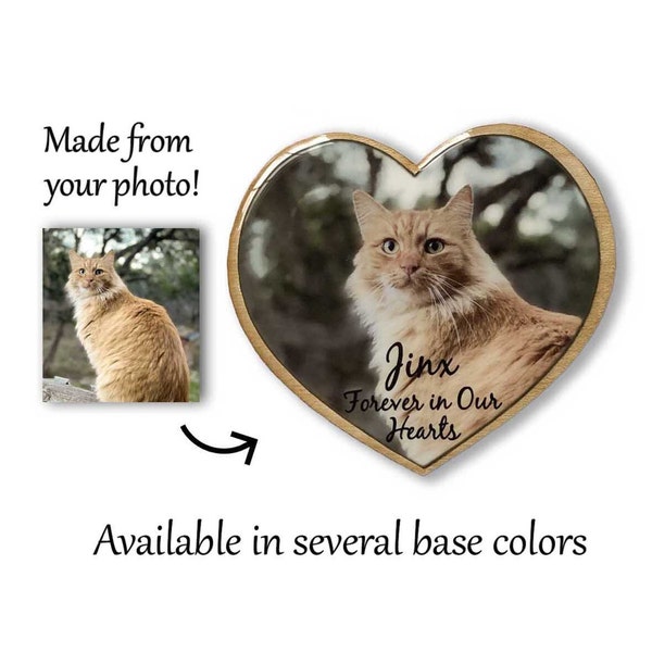 Pet Memorial Photo Heart Magnet - Your Original Picture, wood, personalized, pet loss gift, dog, cat, keepsake