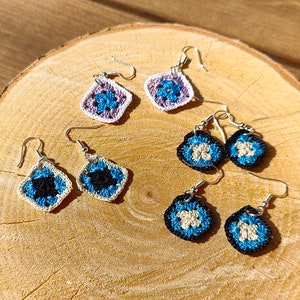Micro, hand crocheted Granny square Earrings