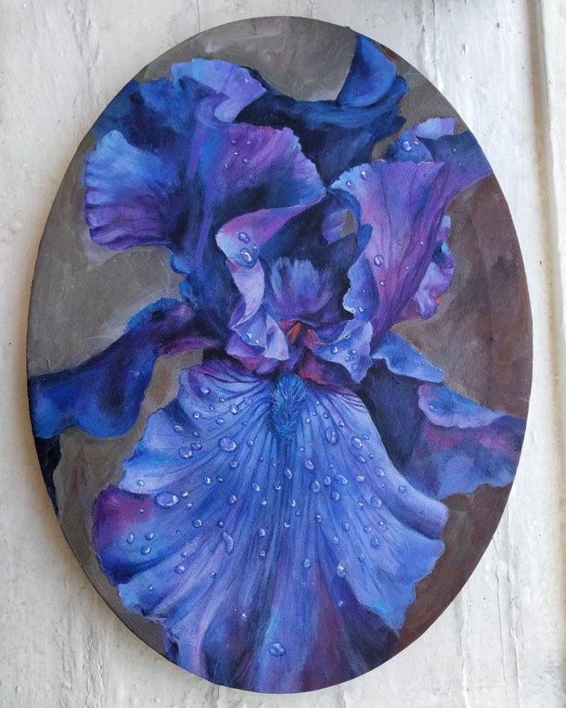 Original iris painting realistic iris painting dark purple Etsy