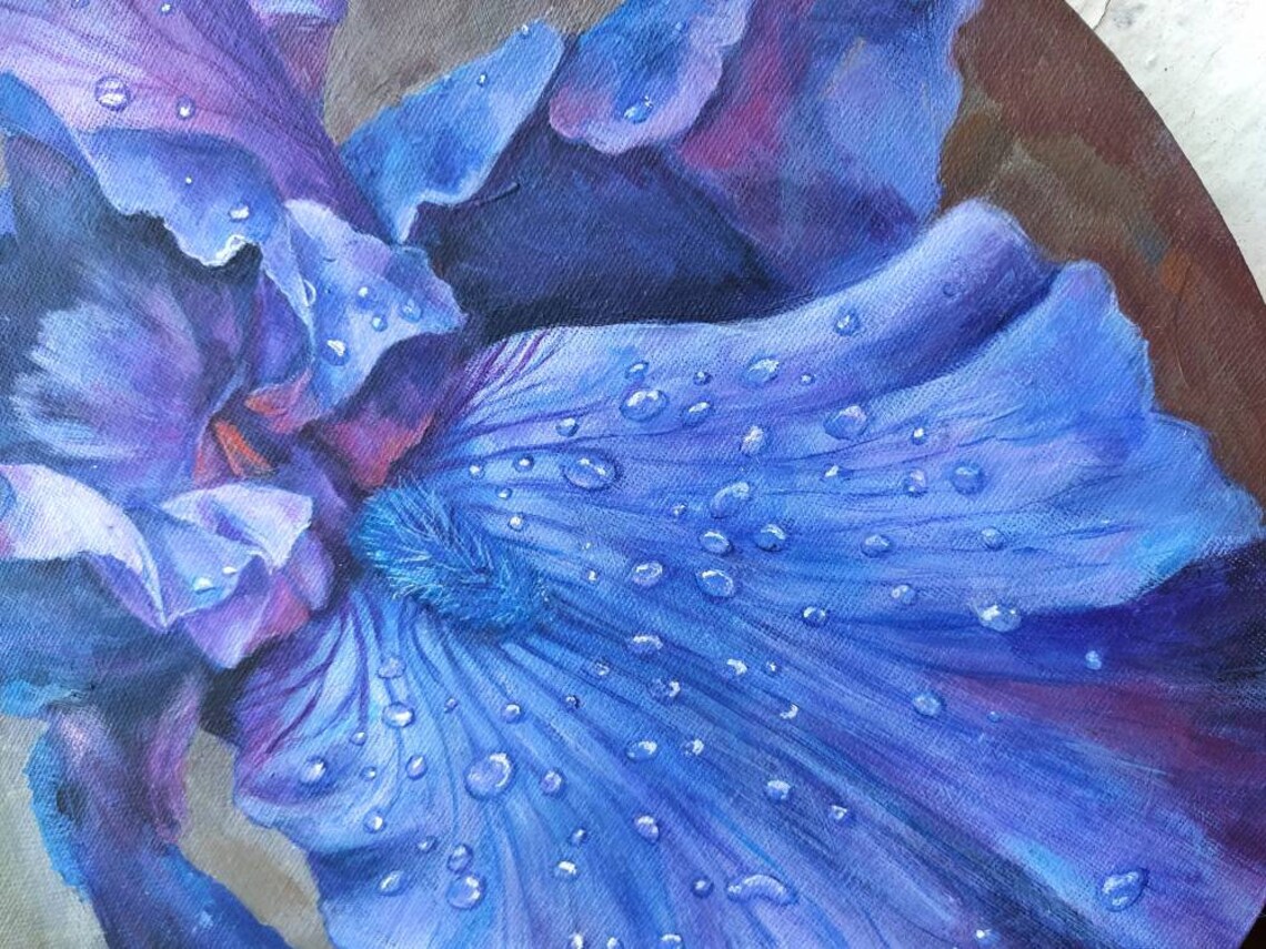 Original Iris Painting Realistic Iris Painting Dark Purple Etsy