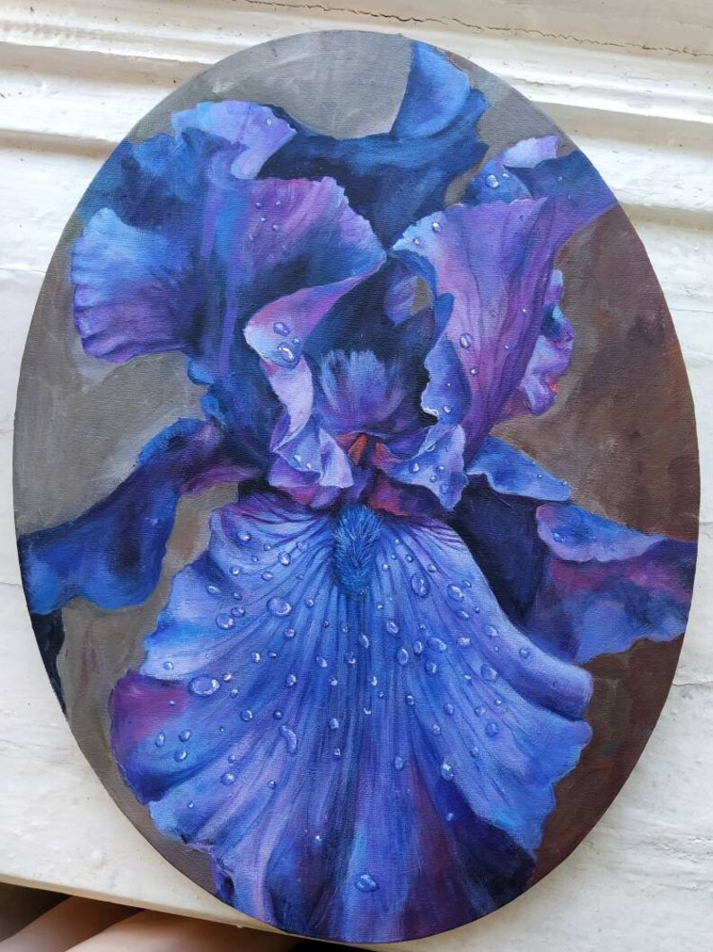 Original iris painting realistic iris painting dark purple Etsy