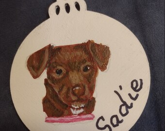 Custom pet ornament handpainted portrait