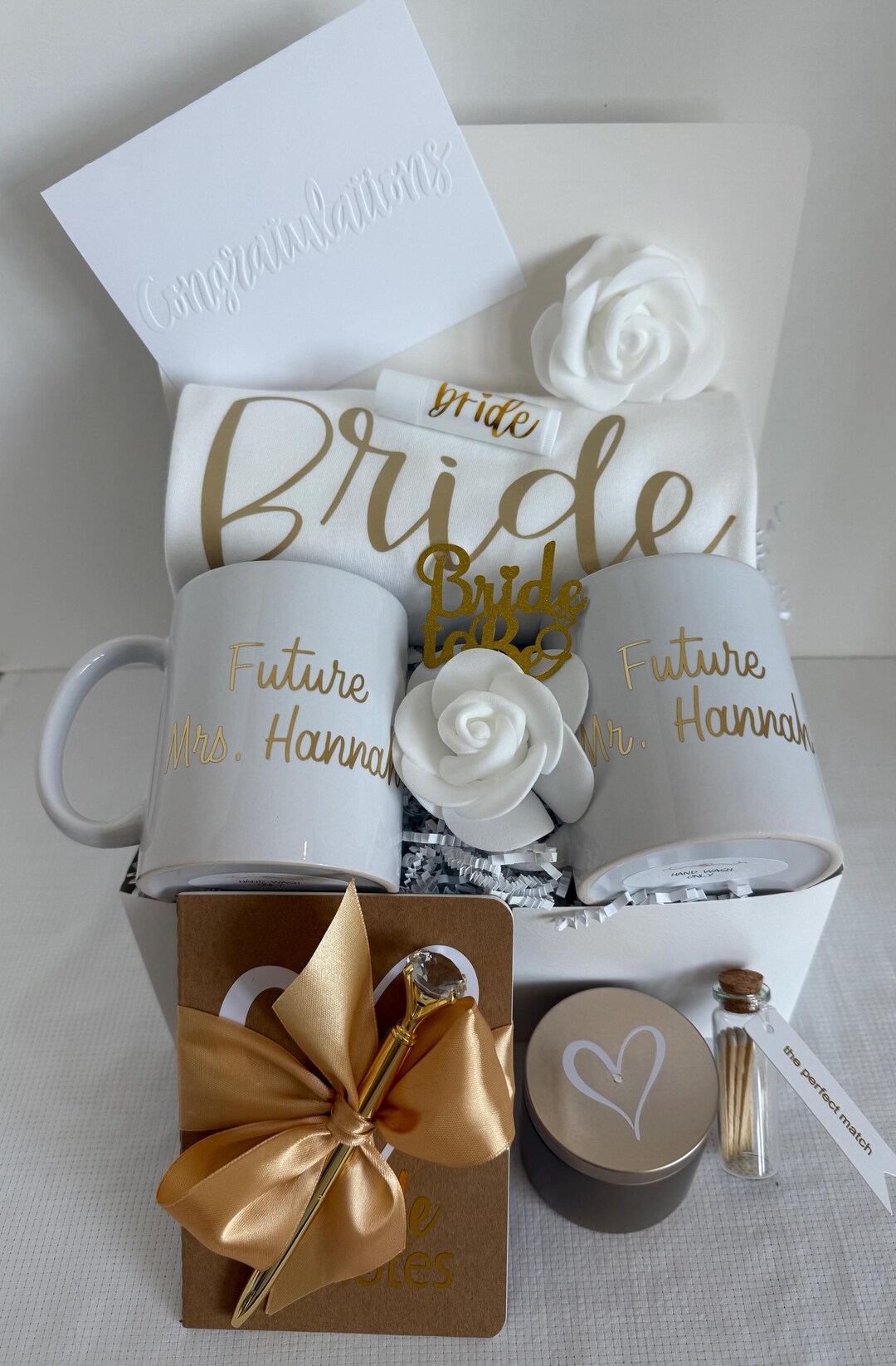 Engagement Gift Box for Couple: Personalized Mr & Mrs Mugs, Bride T ...