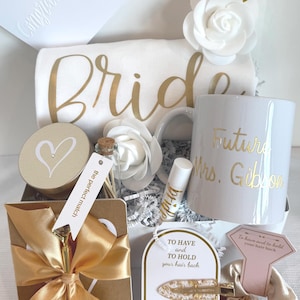 Miss To Mrs | Engagement GOLD Mug Gift Box | Personalized Bride-To-Be WIFEY Wedding Shower Congrats Baskets | Omg You’re Engaged! | CUSTOM
