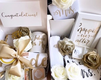 Bride to Be | Bridal Engagement DELUXE Gold Gift Basket | Future Mrs Gift Box | OMG Youre Engaged | Wedding Shower Gift | Custom Mug T-Shirt