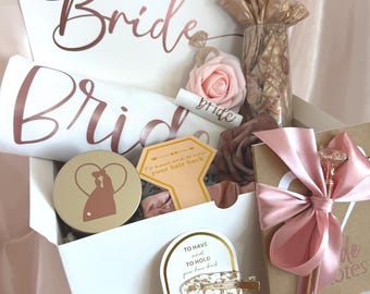 Engagement Gift Basket | Future Mrs ROSE GOLD FLUTE Box | Bride T-Shirt Shower Wedding Gift | Custom Personalization | Omg You&#39;re Engaged!