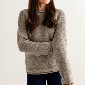 Undyed wool womens chunky jumper sweater with feature cuff. Made in Scotland