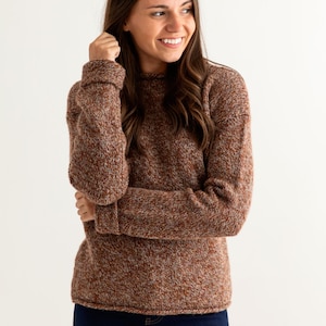 Scottish wool chunky womens jumper sweater in Autumn rust marl