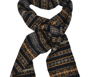 Fair isle Scottish lambswool "Scalloway" knitted winter scarf - charcoal grey, mustard yellow, gray. mens scarf. scarf for him.
