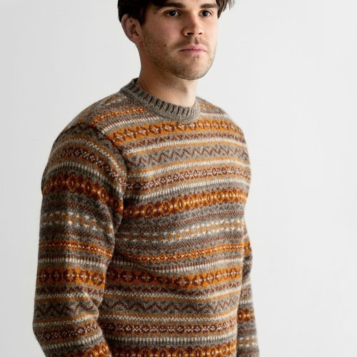 4 Colourways. Mens Fair Isle Crew Neck 