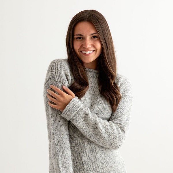 7 couleurs. Pull en laine écossaise épaisse à col roulé et revers pour femme. bleu, naturel, marron, gris, bleu sarcelle, rouge, violet, gris, sans teinture