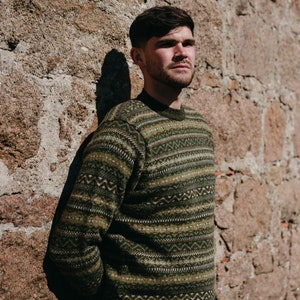 green wool mens fair isle jumper sweater