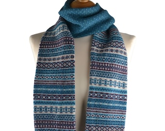 Fair isle Scottish lambswool "tweed" knitted winter scarf - teal