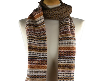 Fair isle Scottish lambswool "tweed" knitted winter scarf - gold navy