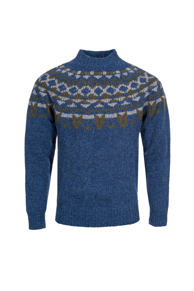 5 Colourways. Mens Fair Isle Jumper Yoke Blue Navy Rust Etsy UK