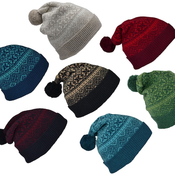 7 colourways. Fair isle ski hat, winter hat, pom pom hat, bobble hat. teal, red, black, camel, blue, navy, turquoise, green, beige, white