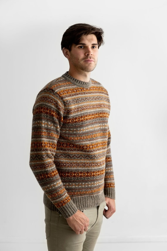 4 Colourways. Mens Fair Isle Crew Neck 
