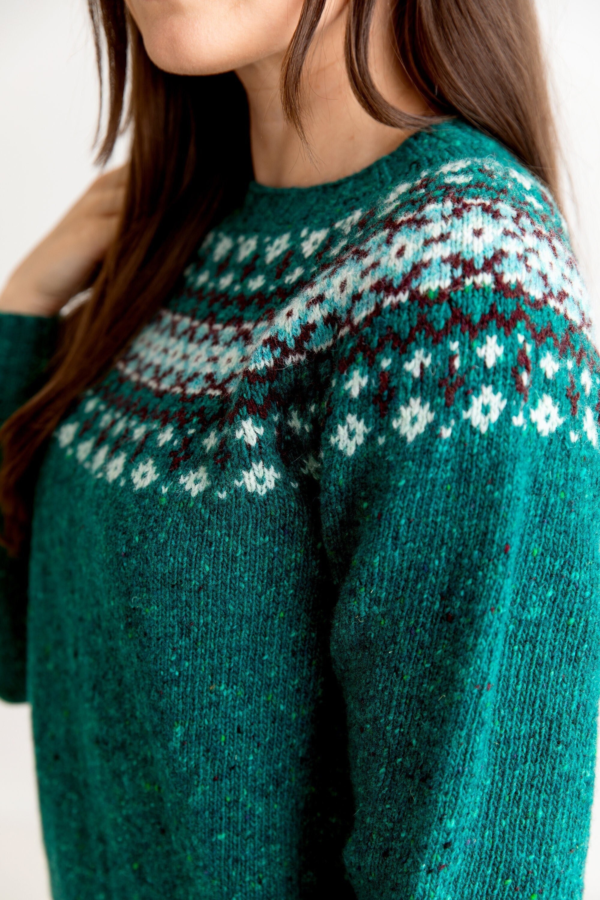 Fair Isle Jumper Sweater Red Aqua Green 