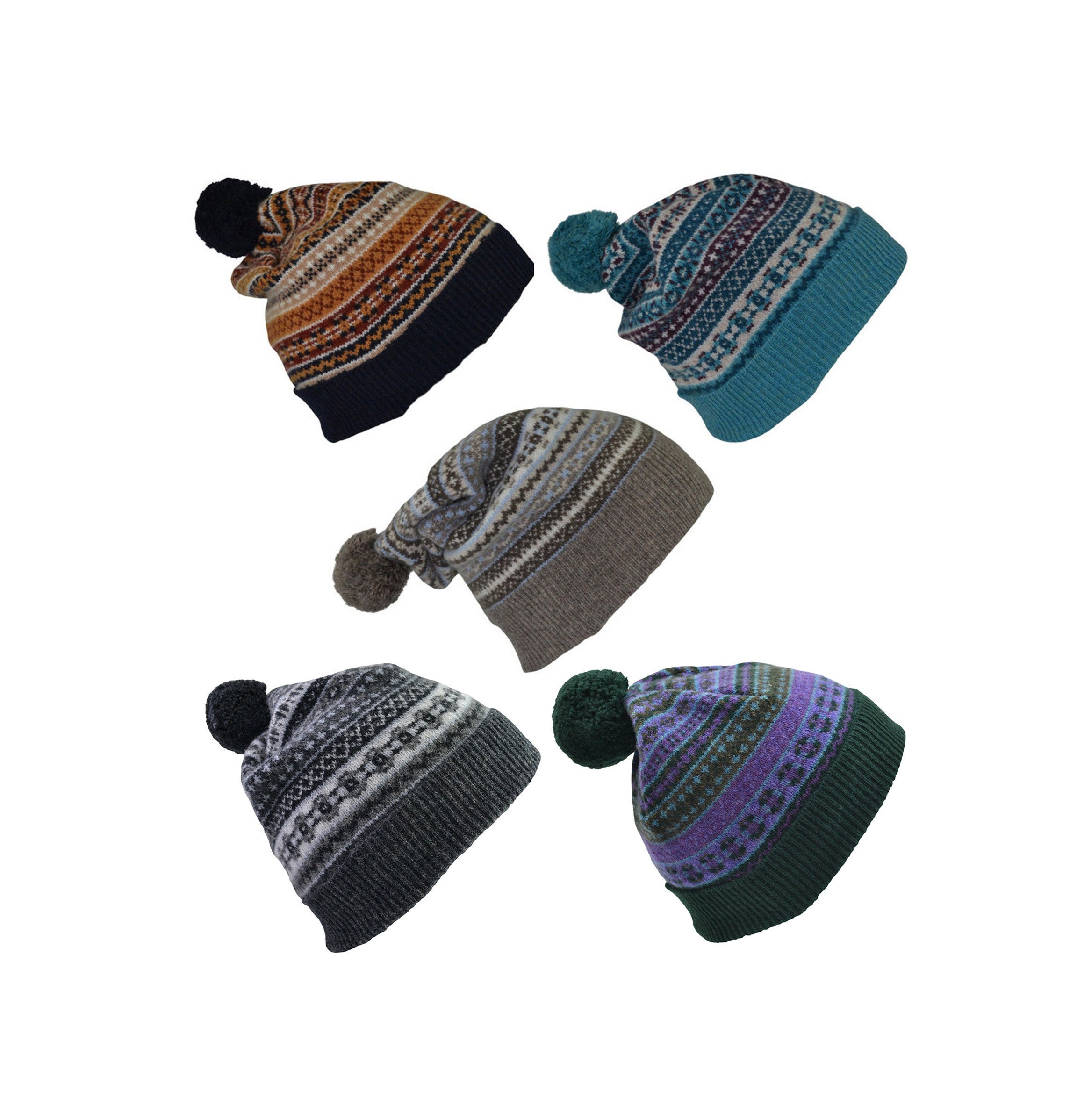 5 Colours: Fair Isle Scottish Lambswool Ski Hat. Pom Pom | Etsy UK