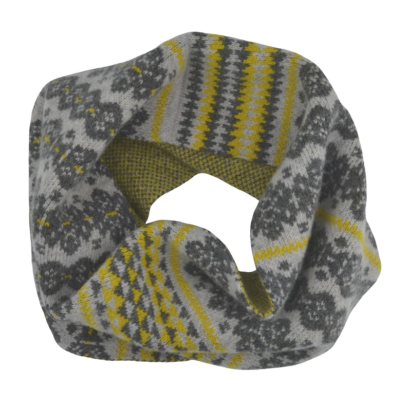 Fair Isle Snood Cowl Scarf. Neck Warmer. Grey Yellow Mustard Etsy