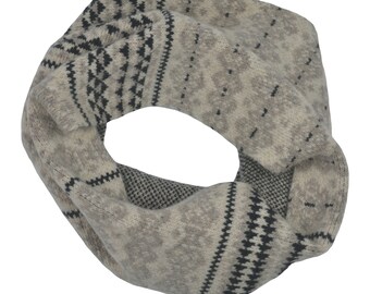 Fair isle snood cowl scarf. neck warmer. Linen Black Beige Oatmeal