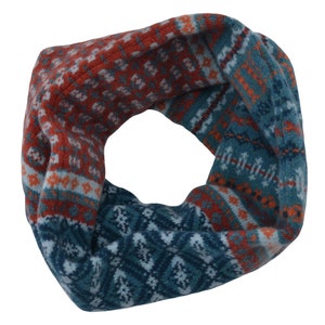 Fair isle snood cowl scarf. neck warmer. Teal, orange, blue, turquiose image 2