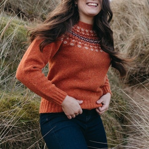 Orange fair isle yoke jumper in donegal wool