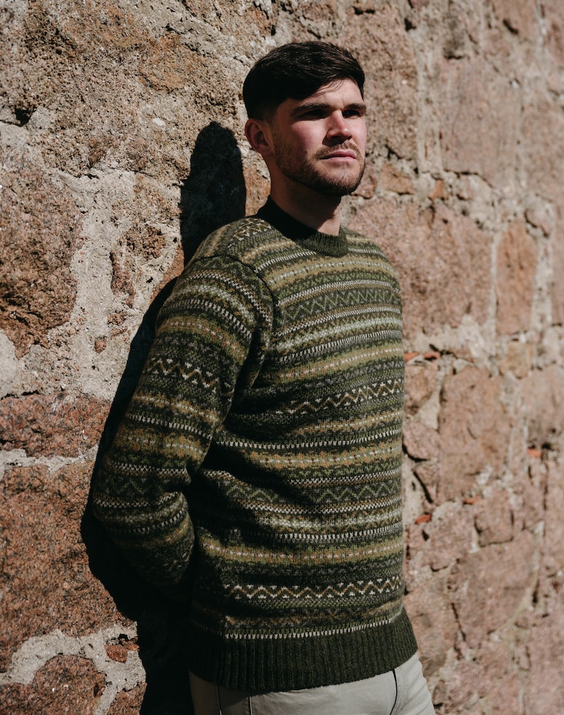 green wool mens fair isle jumper sweater