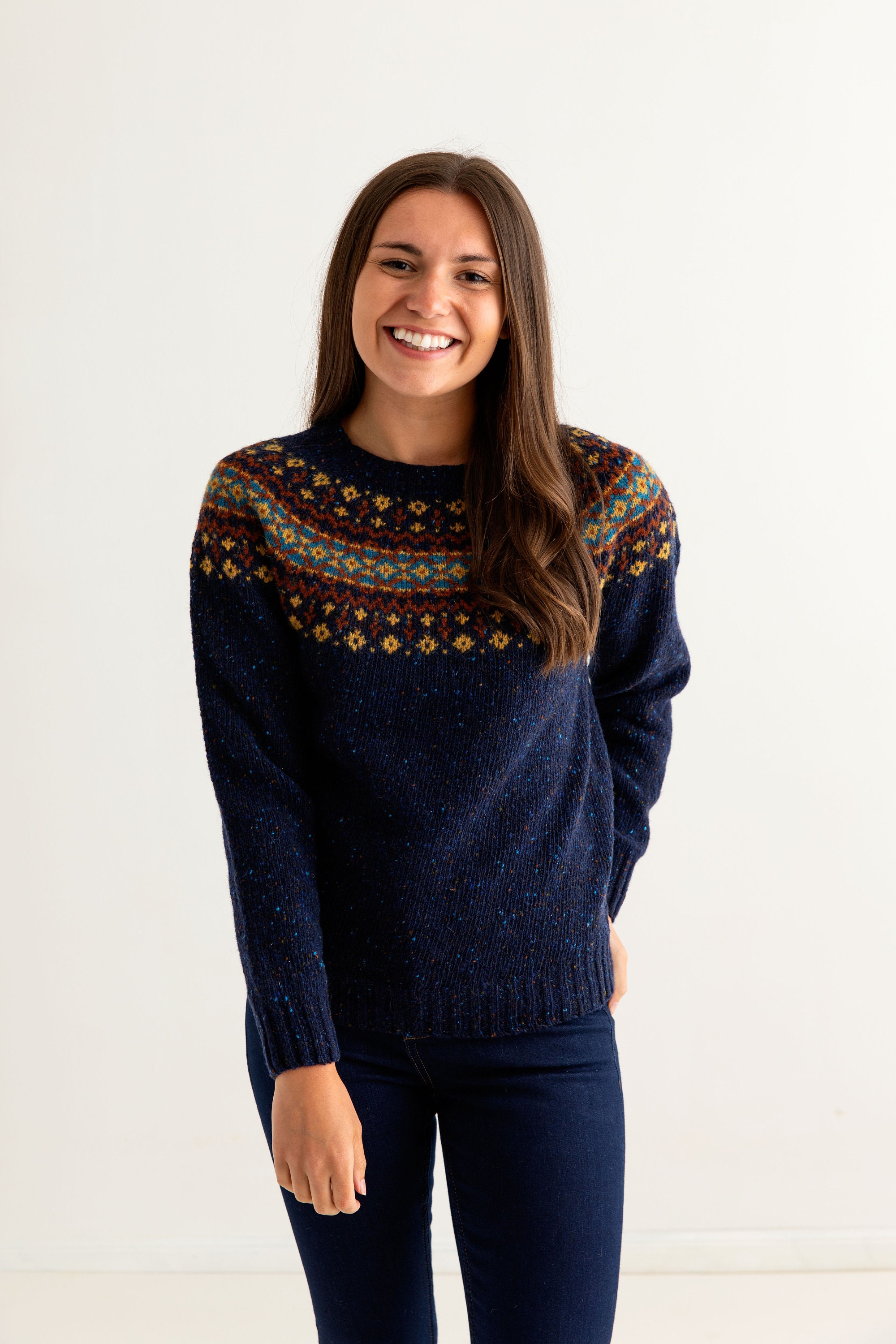 Fair Isle Jumper Sweater Red Aqua Green 