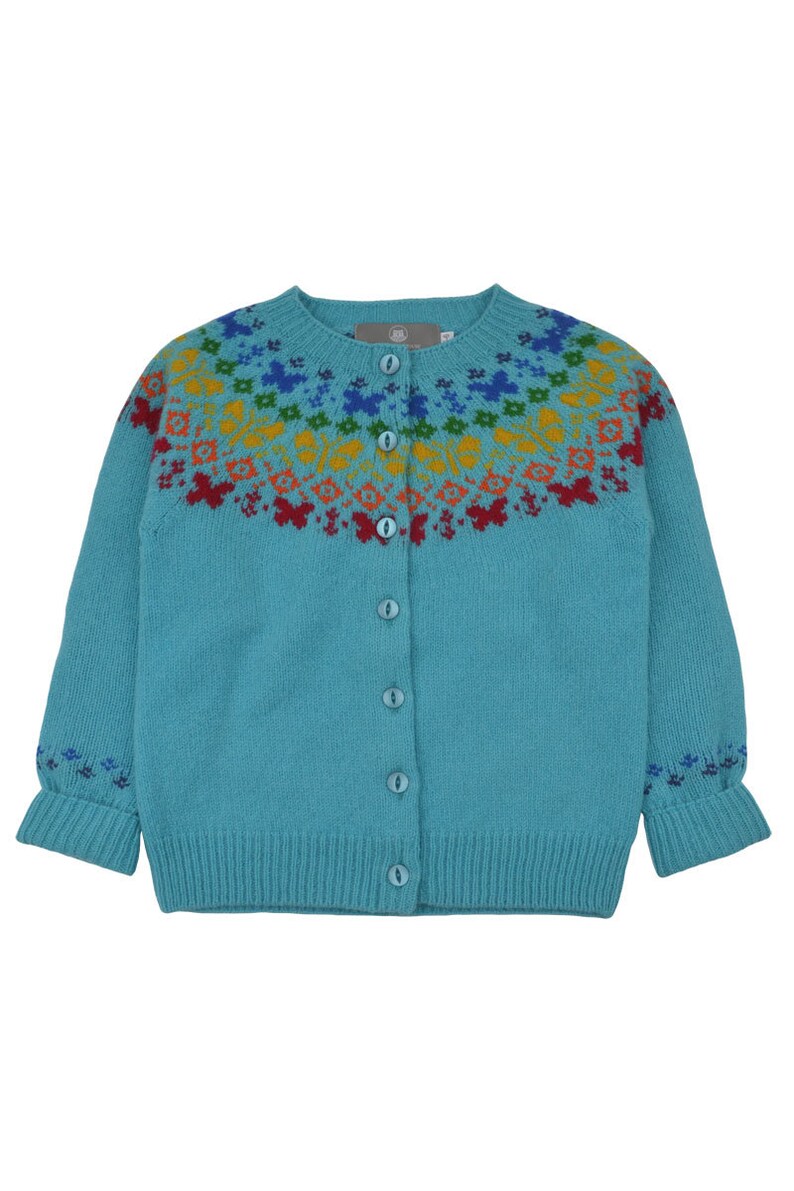 4 colours. Girls fair isle cardigan wool butterfly rainbow | Etsy